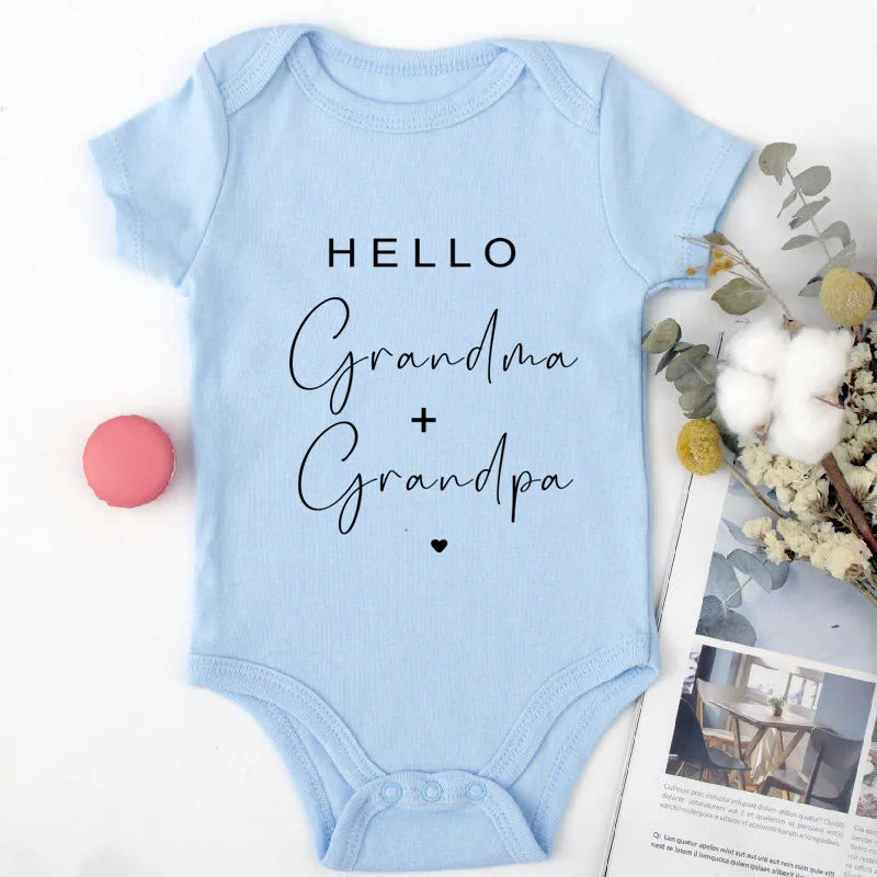 Pregnancy Announcement to Be Grandparents Hello Grandma & Grandpa Baby Bodysuits Infant Baby Boy Girls Clothes Baby Shower Gift