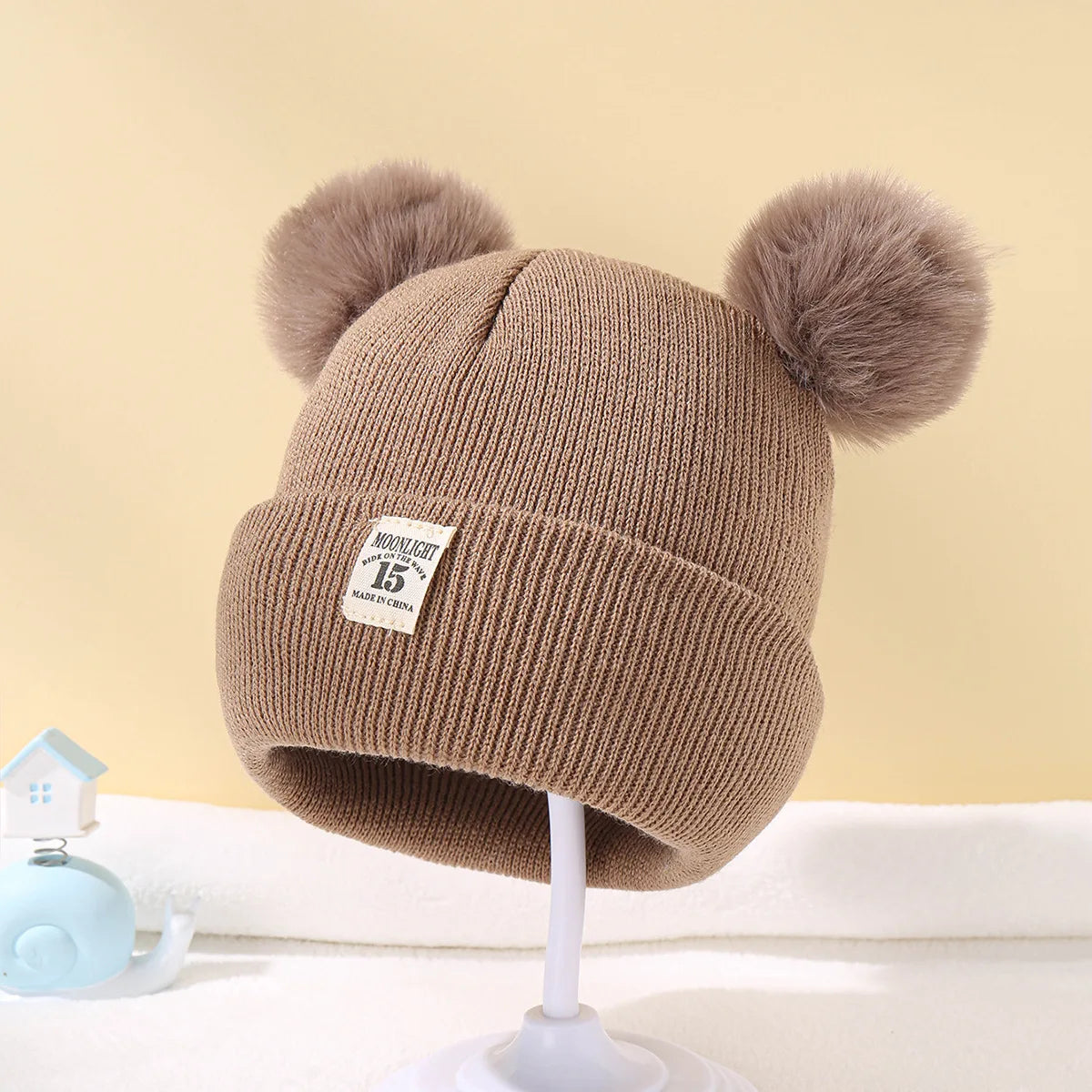 Autumn Winter Baby Warm Knitted Hats with Pom Kids Knit Beanie Hat Solid Color Children Hat for Boys Girls Accessories