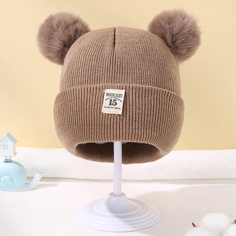 Autumn Winter Baby Warm Knitted Hats with Pom Kids Knit Beanie Hat Solid Color Children Hat for Boys Girls Accessories