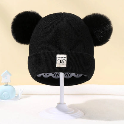 Autumn Winter Baby Warm Knitted Hats with Pom Kids Knit Beanie Hat Solid Color Children Hat for Boys Girls Accessories