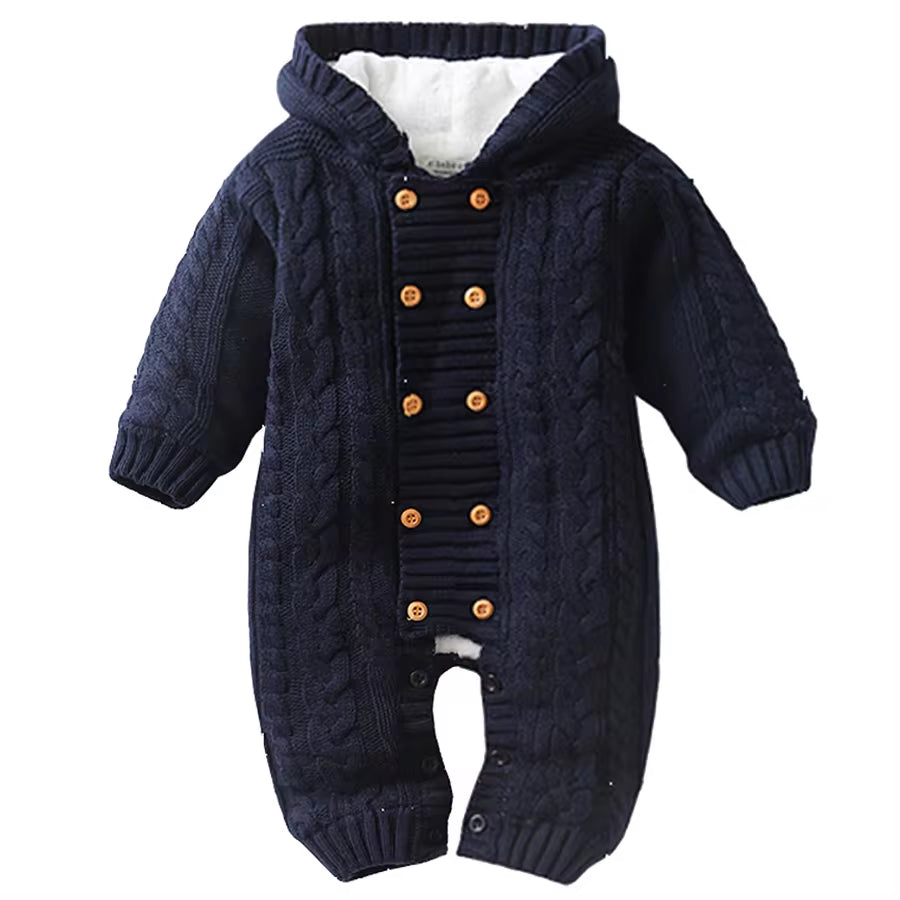 Thick Warm Infant Baby Rompers Winter Clothes Newborn Baby Boy Girl Knitted Sweater Jumpsuit Hooded Kid Toddler Outerwear